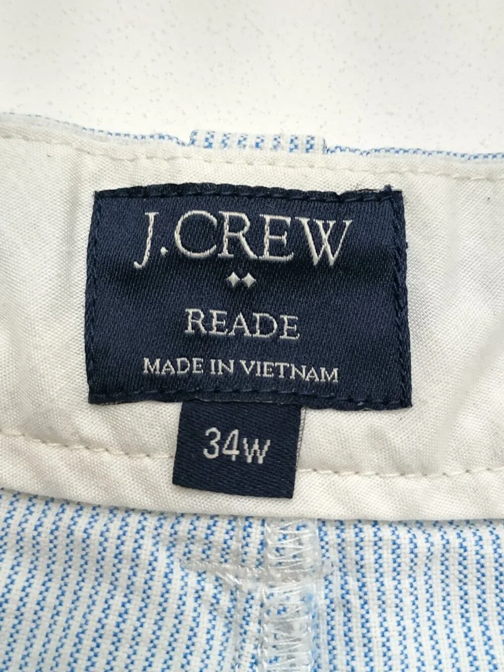 J.Crew Reade Shorts 34 Blue White Stripe Cotton Chino Preppy Summer Casual